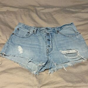 Levi's Blue Distressed Jean Shorts with Raw-Edge Hems